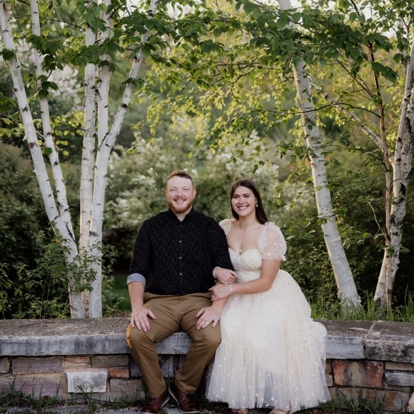 Ava Gowns Daisy Dress Tan Tulle Floral Whimsical Fairytale Princess Formal Large - Picture 12 of 12